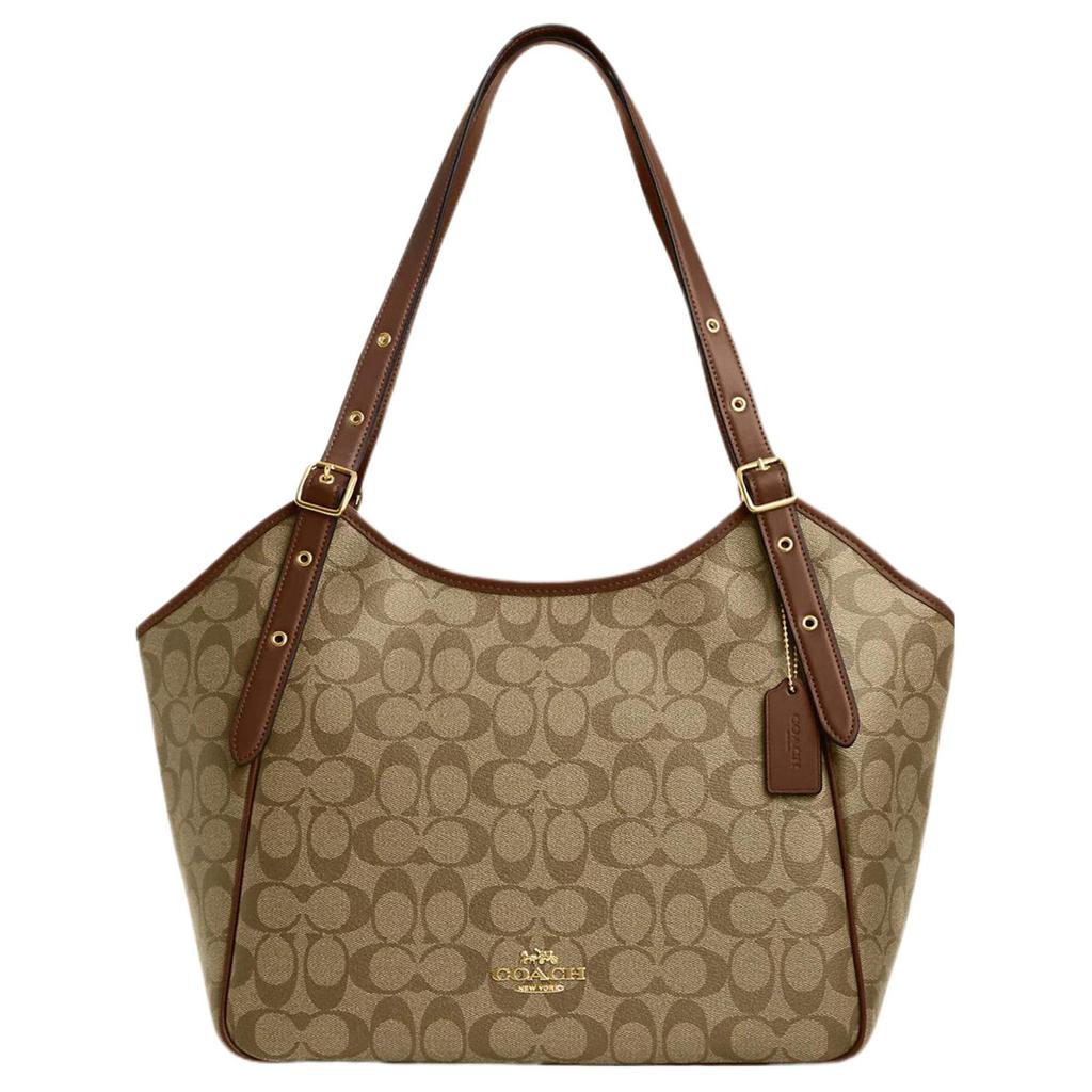 Coach Meadow 33 Logo Classic Monogram Zip Closure Canvas And Leather Tote Bag Women tote Khaki CM076-IME74