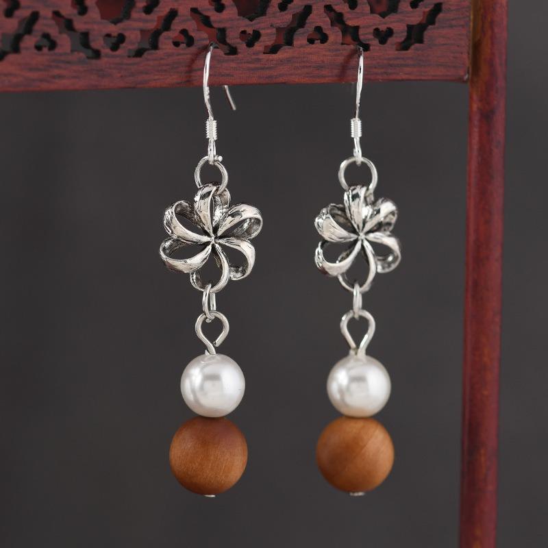 Original Zen Sandalwood Earrings, Retro Literary and Medium Earrings, High-end S925 Silver Hook Earrings for Women