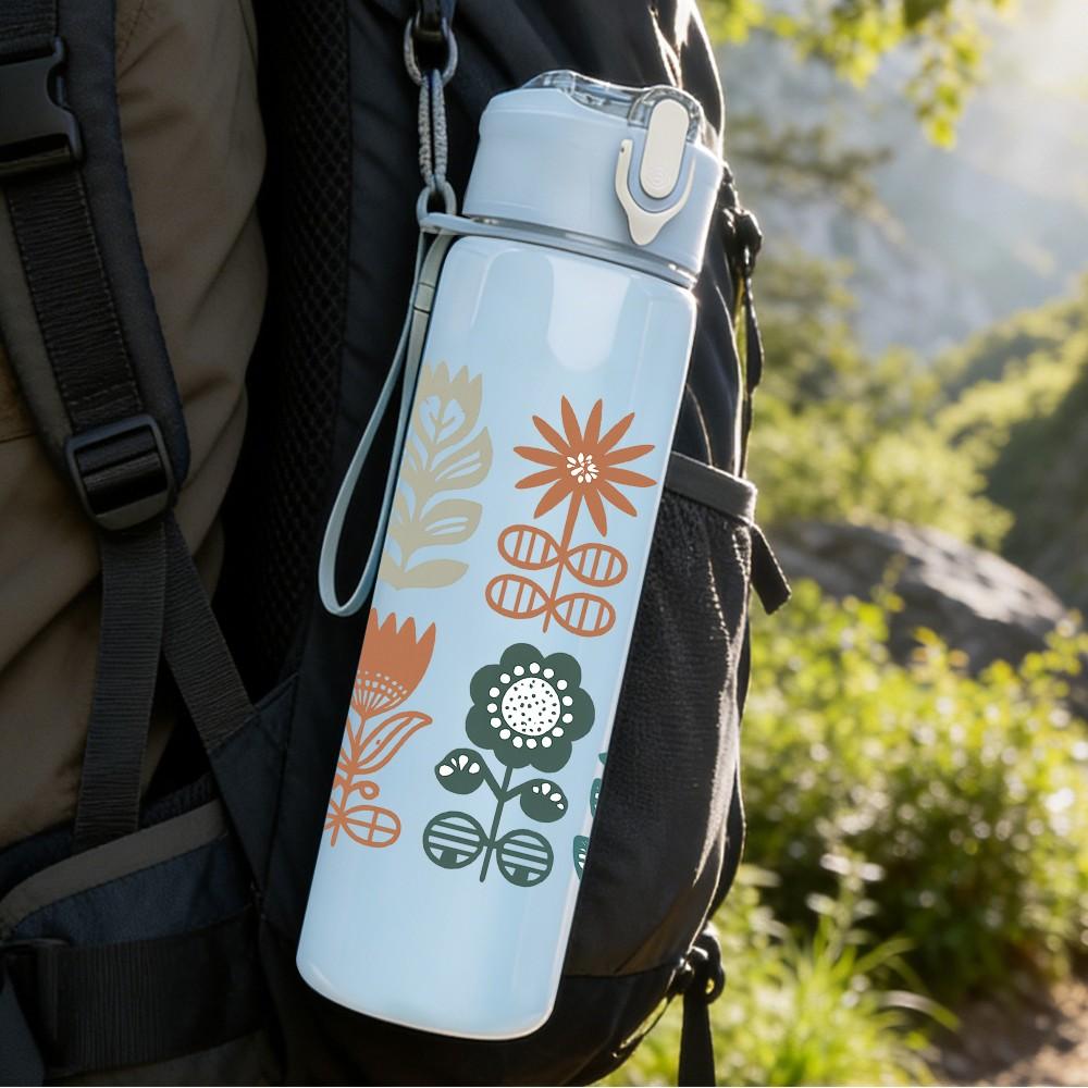 1PC Vintage Floral Botanical Set 750ml Color Plastic Sports Water Bottle Leakproof Flip Straw Lid Suitable for Sports Office Home Use