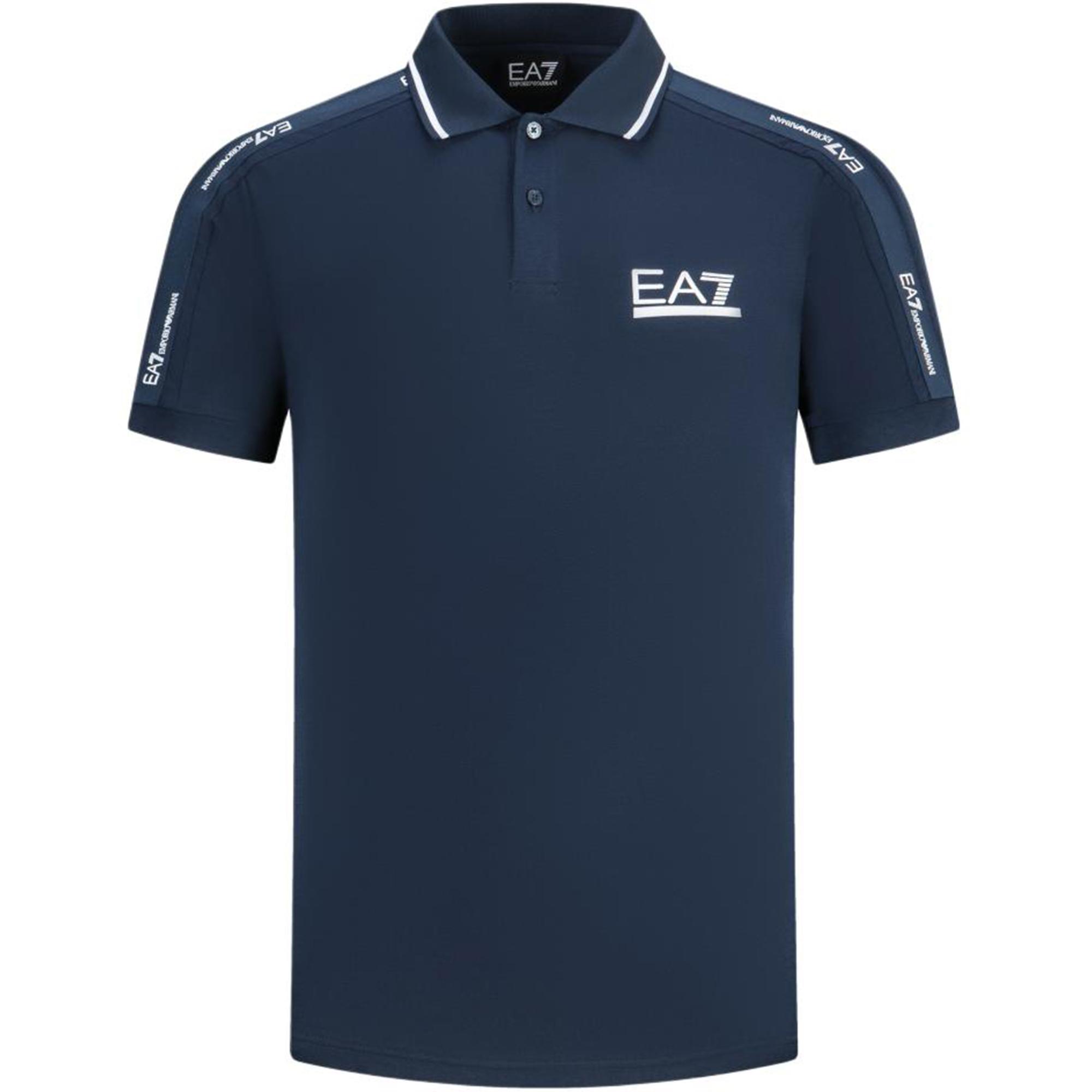 Emporio Armani EA7 SS24 Letter Logo Gestreept Print Korte Mouw Poloshirt Heren tops Marineblauw 3DPF20-PJ03Z-1554 M