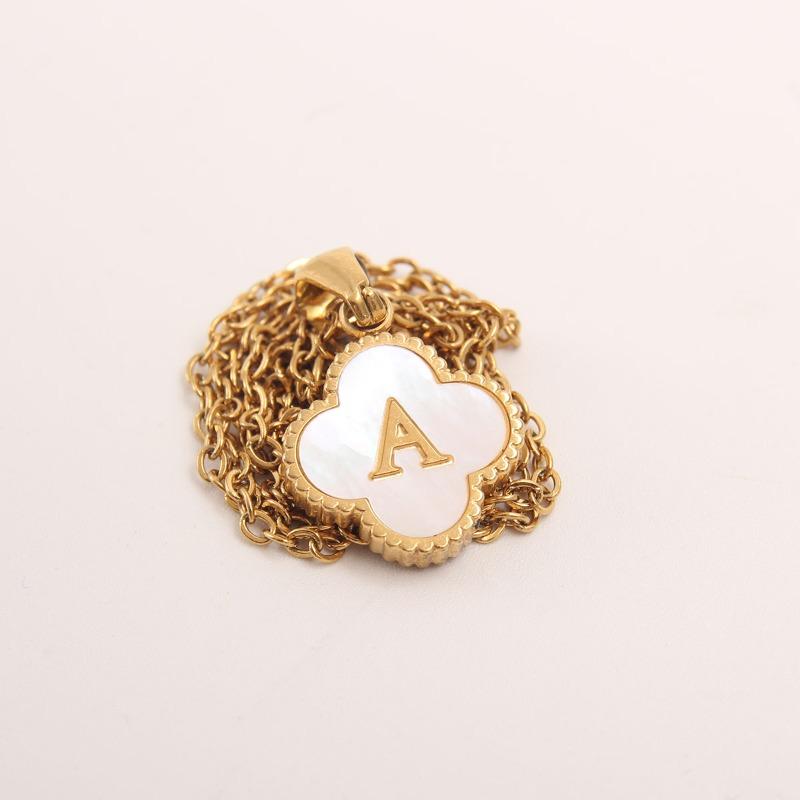 Gold-plated Letter Necklace for Elegant Women - Four-leaf Clover Letter Pendant Necklace