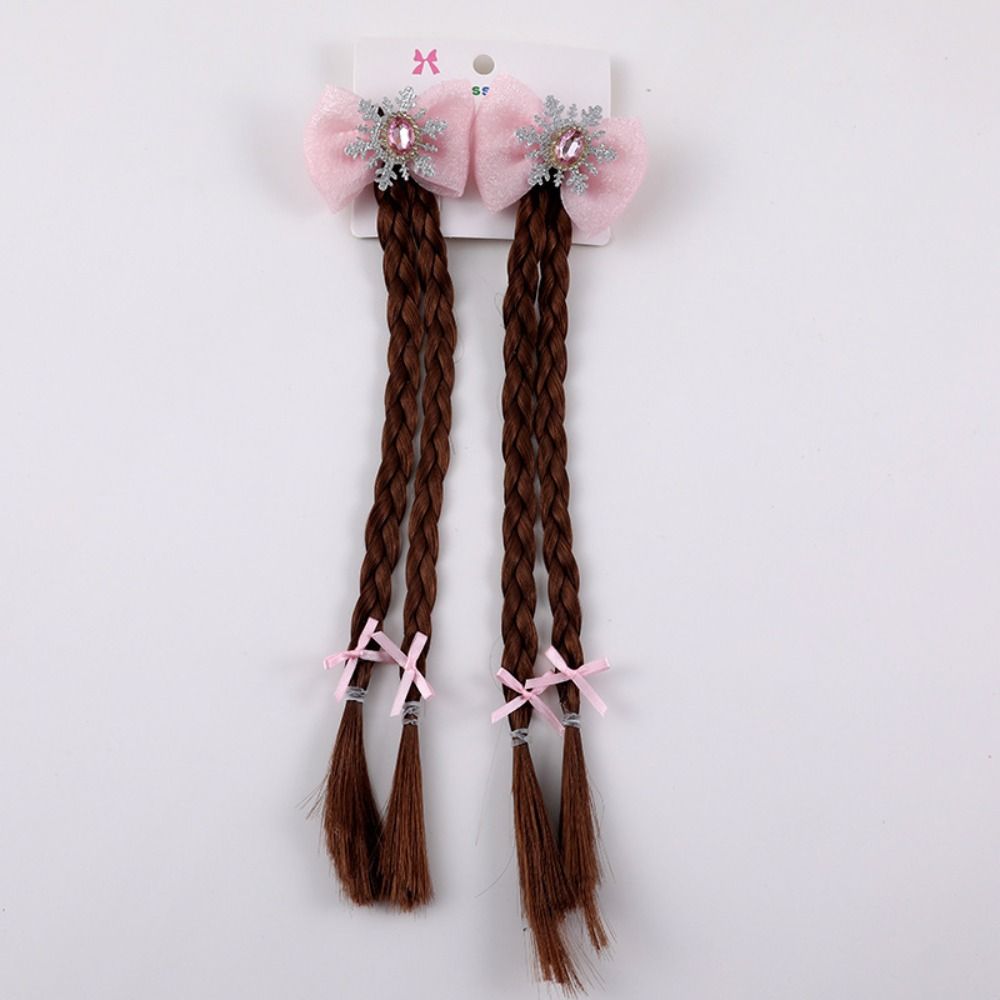 2pcs Synthetic Cartoon Bow Ponytail Snowflake Kids Ponytail Princess Girls Braids Wig Party