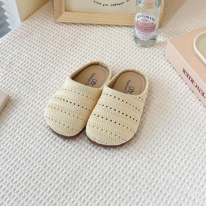 

Girls casual outdoor woven closed-toe mules, new summer style, soft-soled, hollowed-out, breathable Birkenstock-style shoes, non-slip 25 бежевий