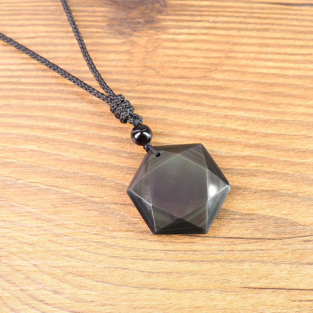 Hexagramm Obsidian erhöht den Schutz Amulett Kraftstein Länge verstellbar [Coai] Amulett, Kraft, Anhänger, Herren, Damen,