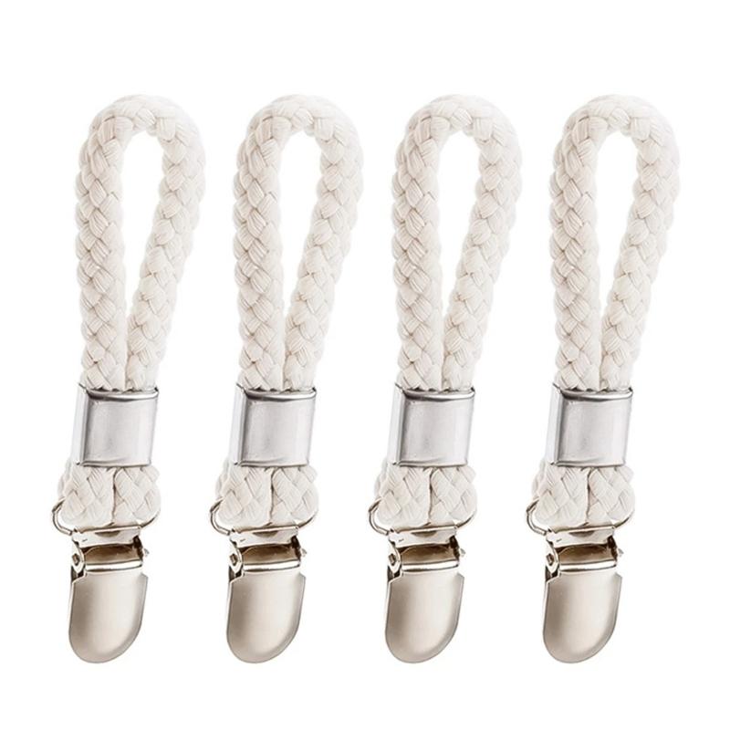 4Pcs Braided Cotton Loop Metal Towel Clips Household Bedroom Dormitory Organize