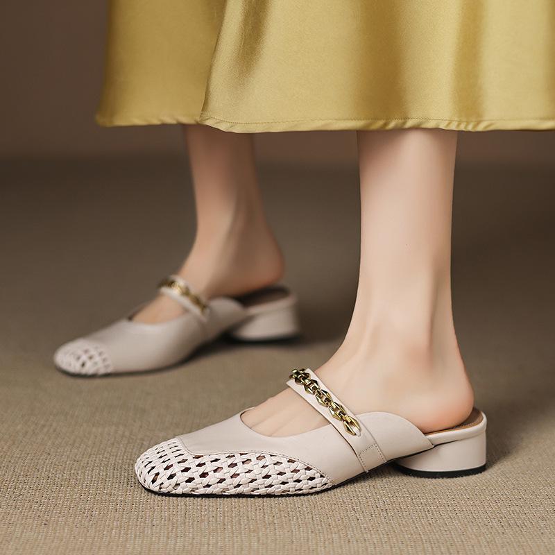Baotou half slippers women s spring and summer new versatile woven hollow outer sandals 35 3369₽