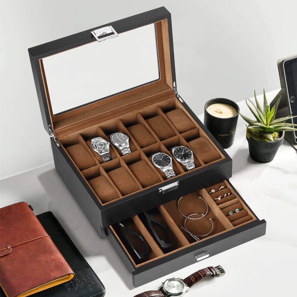 Baskiss Luksuriøs Treklokke Smykkeholder 12 Perfekt for og Mer 2-lags Etui, Eske, Klokker, Klokker, Ringer,