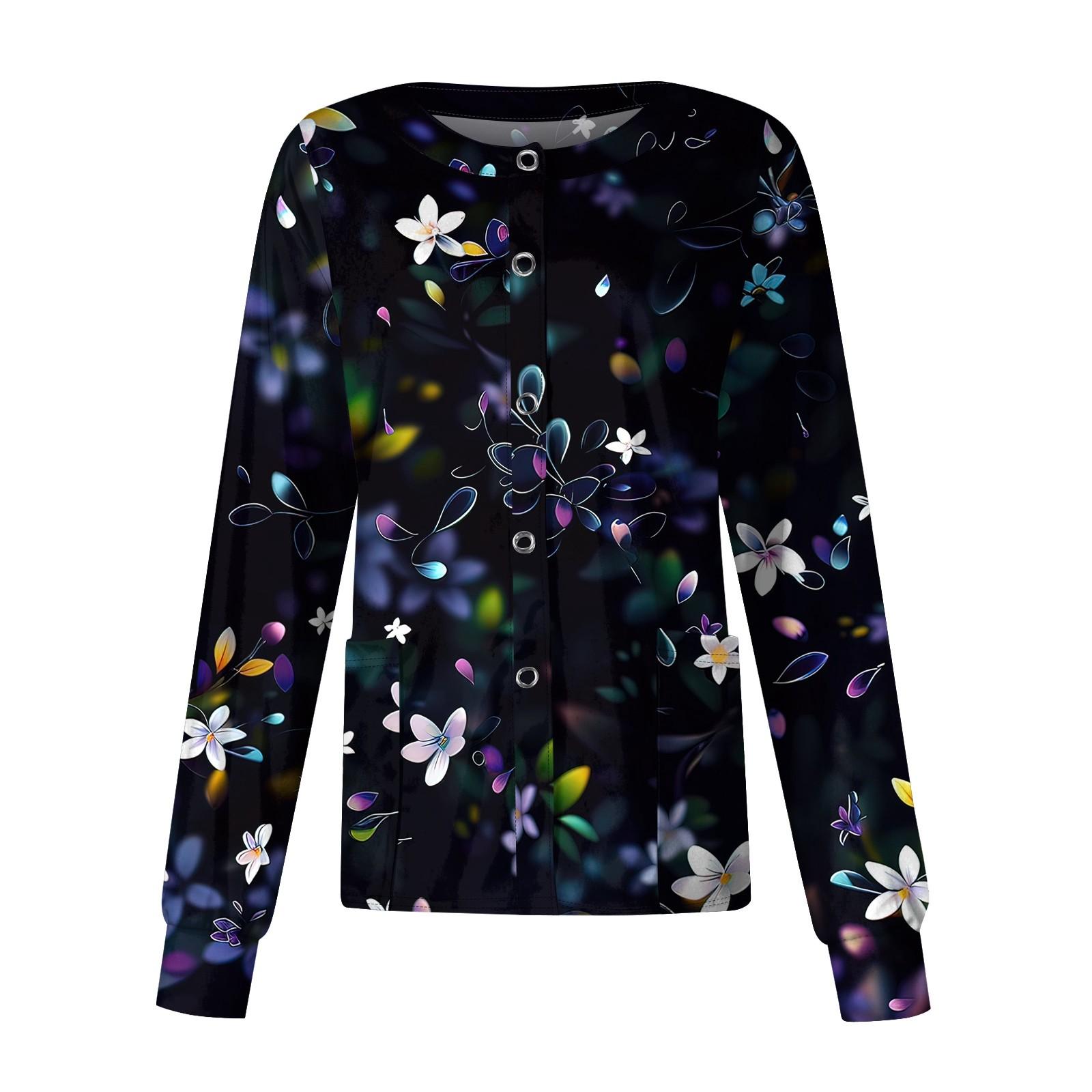 

Женский повседневный однобортный однобортный защитная одежда с длинными рукавами и цветочным принтом, кардиган, топ XXXXL чёрный