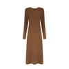 Independent Style European & American Solid Color Ribbed V-Neck Single-Breasted Long Dress for Women - Autumn/Winter Collection