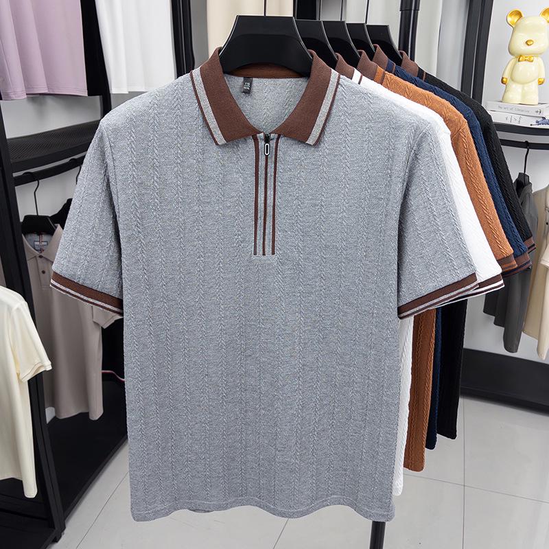 Men's Hipster Striped Knit Shirt - Short-Sleeve Lapel T-Shirt Top