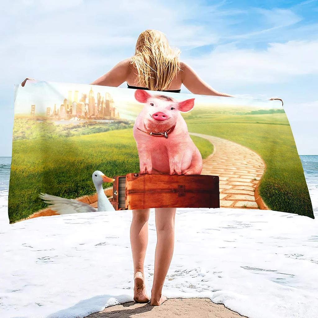 Cartoon Pig Beach Towel Oversized, Ultra Soft Microfiber Sand Free Beach Towels for Adults, Super Absorbent Quick Dry Pool Towel