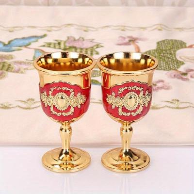 1pc European Style Wine Glass High-grade Liquor Glass Creative Home Metal Liquor Glass Retro Creative Small Pieces
