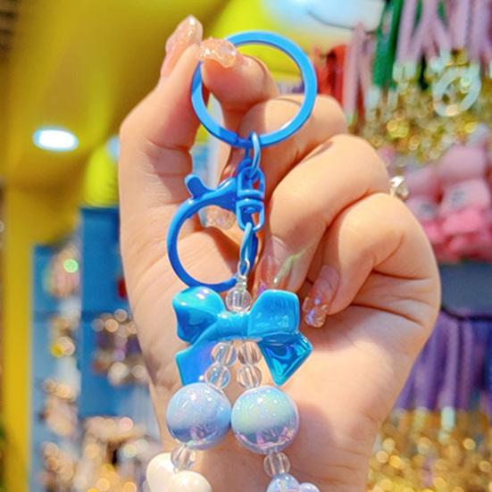 Keychain Macaron Color Heart Flower Beads Design Key Chain Transparent Colorful Pendant Mobile Phone Chain Bag Hanger Anti-Lost Accessory