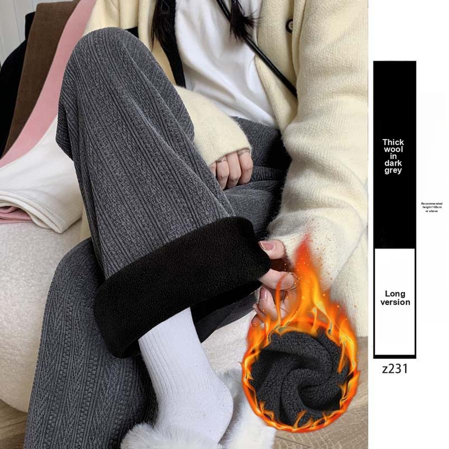 Wide Leg Fleece Knit Pants for Women Winter Autumn High Waist Slimming Casual Thick Fleece White Pants