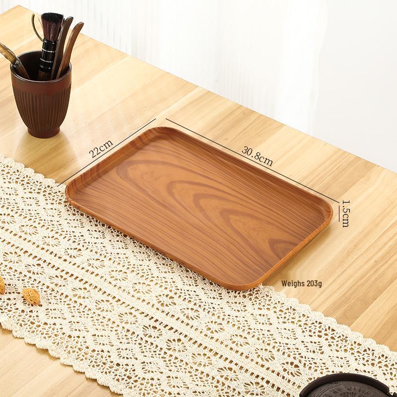 Rectangular Wood Grain Serving Tray for Cake, Fruit, Coffee, Dessert, and Storage