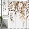 Brown Eucalyptus Leaf Shower Curtain, Watercolor Tan Botanical Floral Bathroom Decorative Shower Curtain, Waterproof Shower Cur