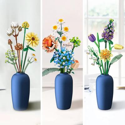 פרחים עשה זאת בעצמך בלוקים קישוט חדר דגם בלוקי בנייה צעצוע צעצוע להרכבה