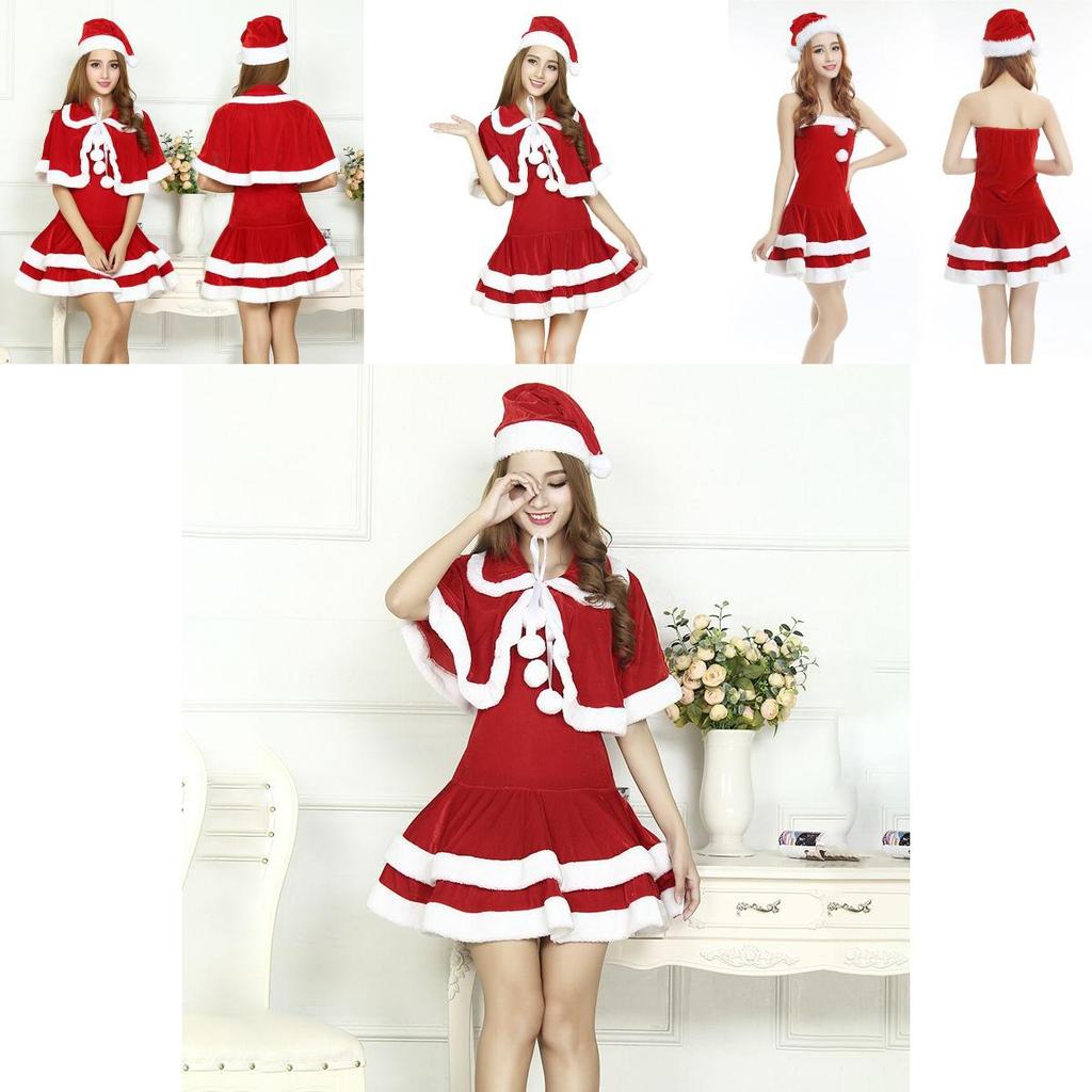 Christmas Santa Claus Adult Female Red Pleuche Dress Suit