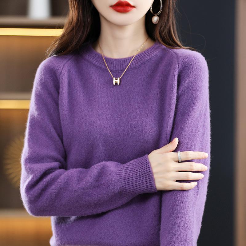 Women's Pure Wool Round Neck Sweater - New Autumn/Winter Loose Cashmere Pullover In Solid Colors