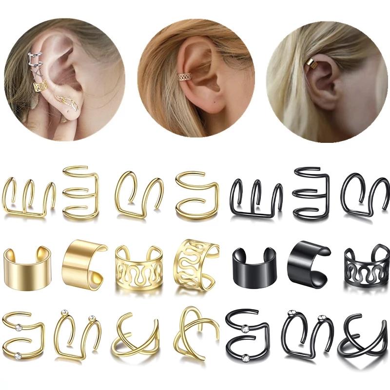12Pc Stainelss Steel Clip On Ear Cuff Earrings Fake Cartilage Earrings Lot Non Piercing Clip On Earrings Set Earrings For Women