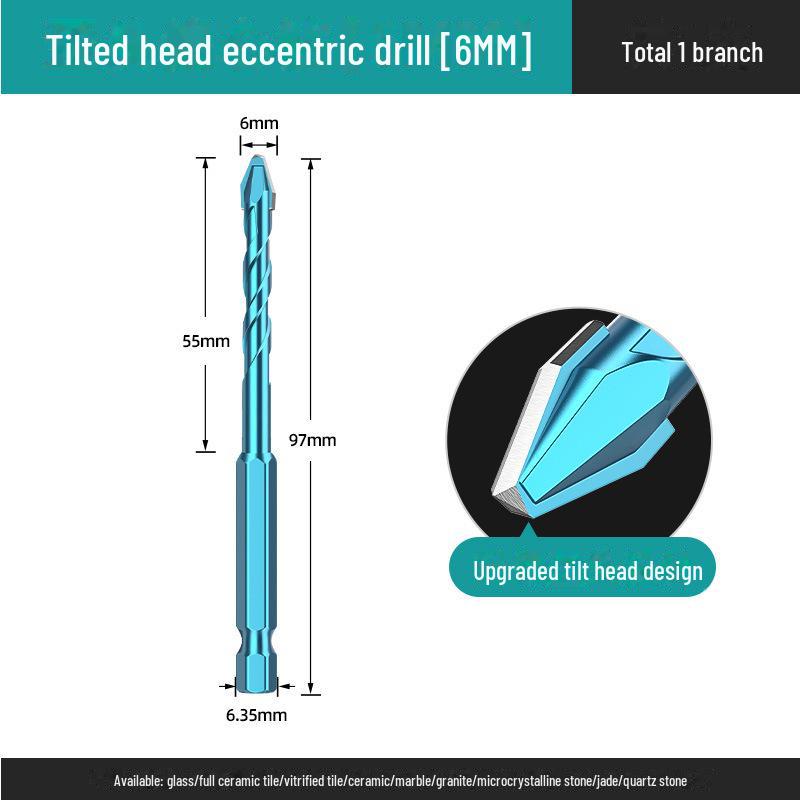 

Huhao Heavy Duty Tilted Head Eccentric Drill Bit for Ceramic, Tile, Concrete, Drywall, and Glass. New upgraded high quality alloy model [6mm]