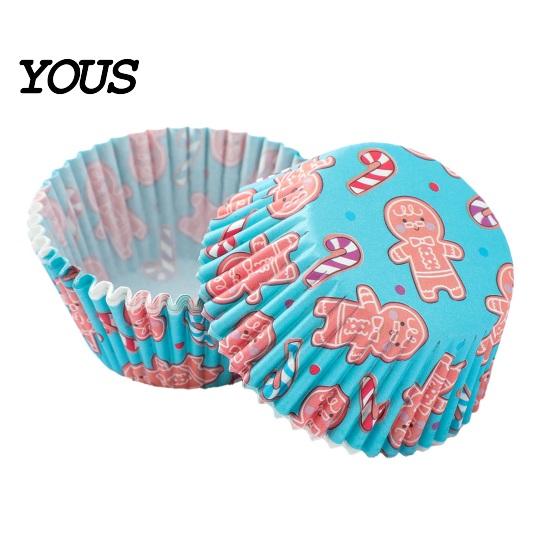Gingerbread Man Baking Liners 100PCS Christmas Cupcake Liners, Food Grade Greaseproof Cups, Festive Holiday Paper Molds Patterns Print Round Trays for