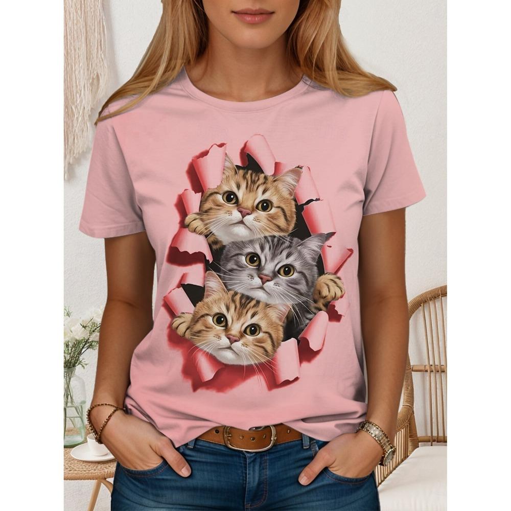 

Women s T Shirt Graphic Animal Stylish Classic Casual Short Sleeve Crew Neck Regular Tops Daily Weekend Print 2025 Summer Spring 3XL