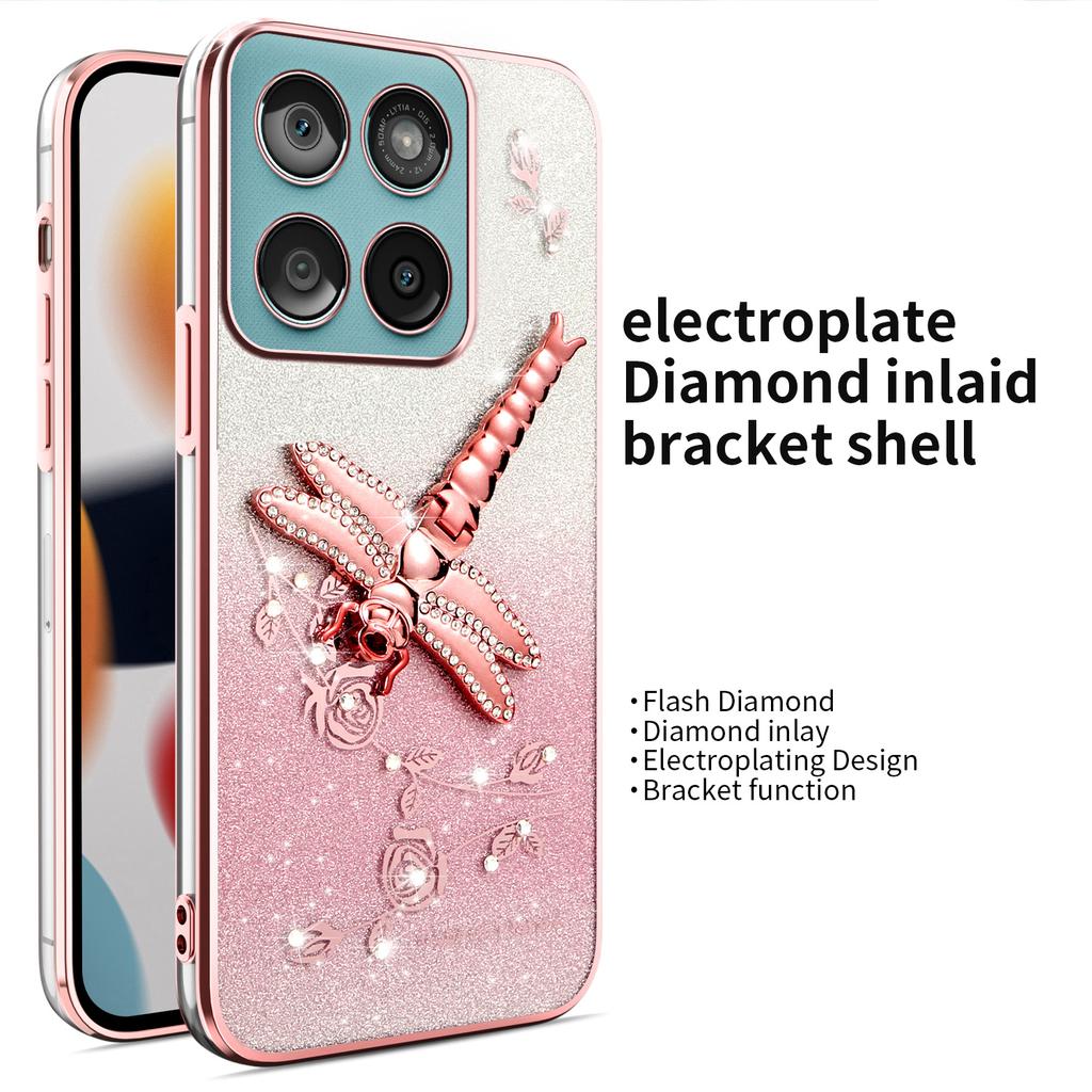 KADEM Handyhülle Für Motorola Edge 60 5G/Edge 60 Fusion 5G/Edge 60s 5G Libelle Ständer Blumen Glitzer TPU Hülle