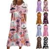 Letní šaty pro ženy ležérní potištěné s krátkým rukávem plážové volné šaty