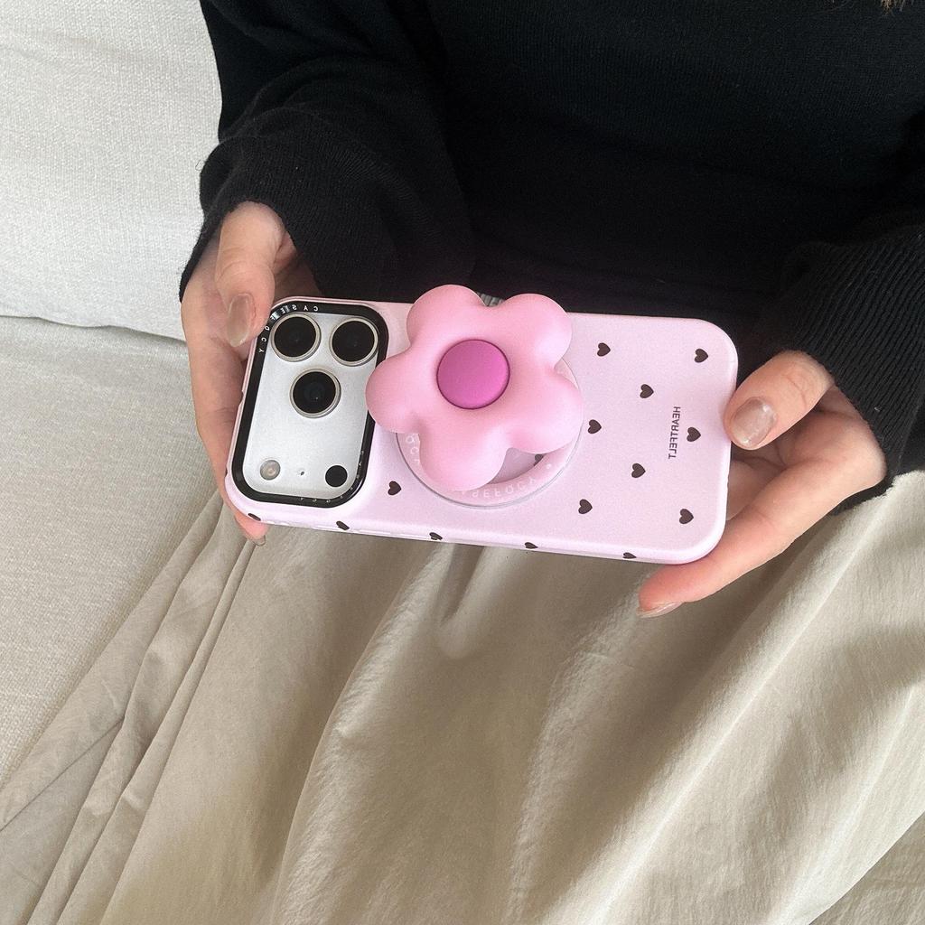 Étui à Support Magnétique Cœur Fleur pour iPhone 17/16 Pro Max/15/14 - Design Girly