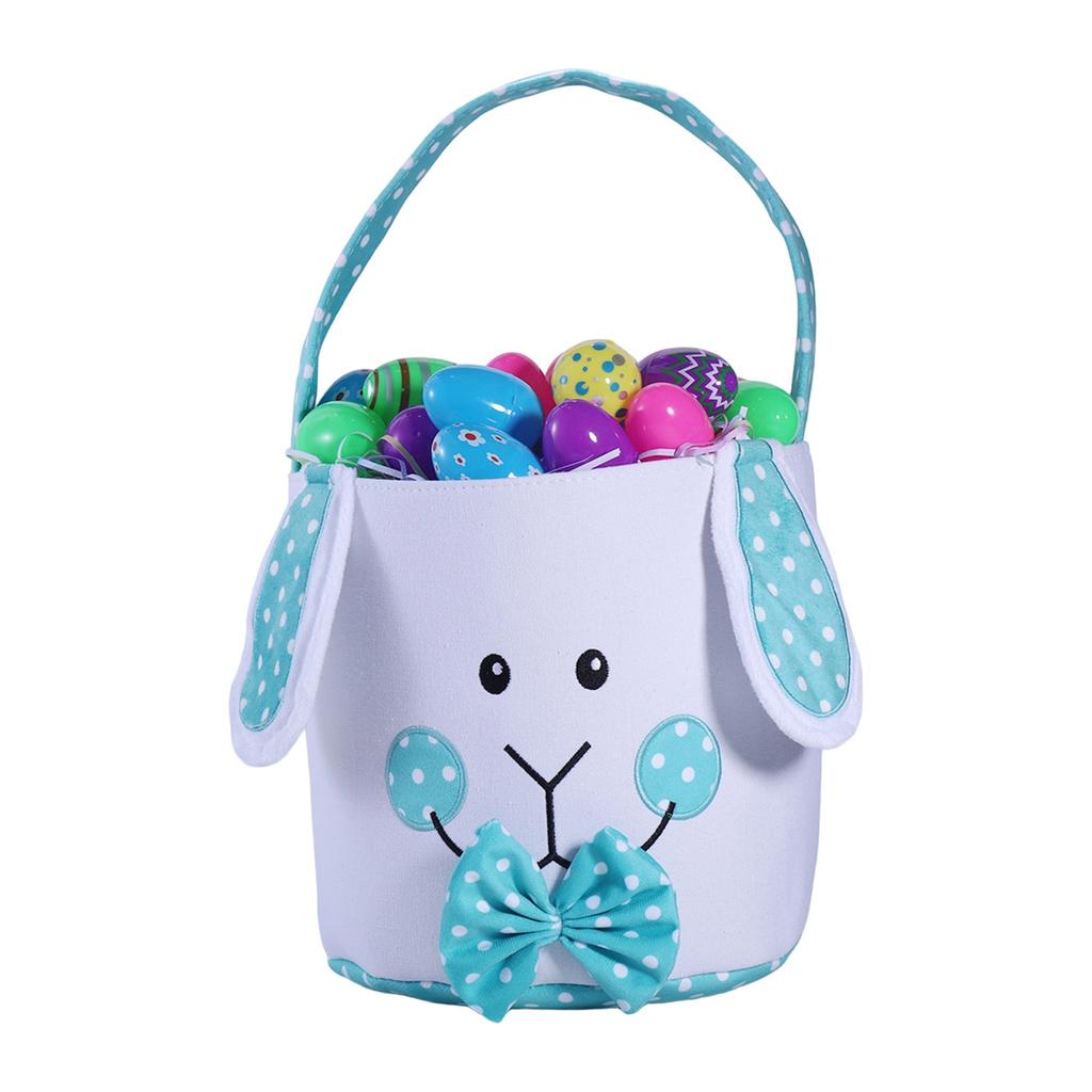 Easter Egg Bucket, Cloth Easter Bunny Basket, Bunny Face Printed Basket, Easter Egg Treasure Bucket With Handle, Party Gift