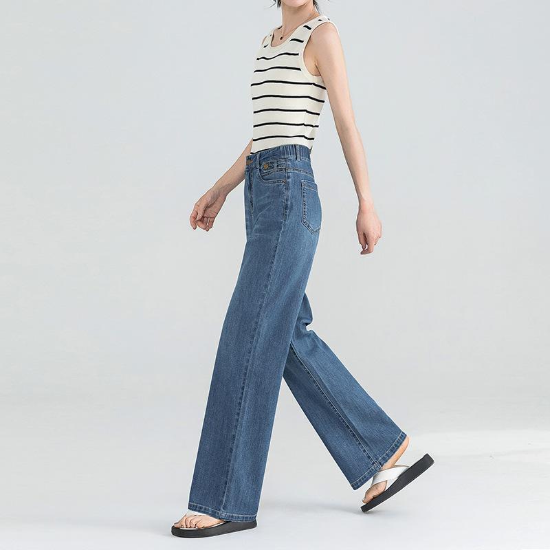 Summer Thin Narrow Version Wide-leg Jeans for Women New High-waist Loose Slim Small Straight Floor Pants