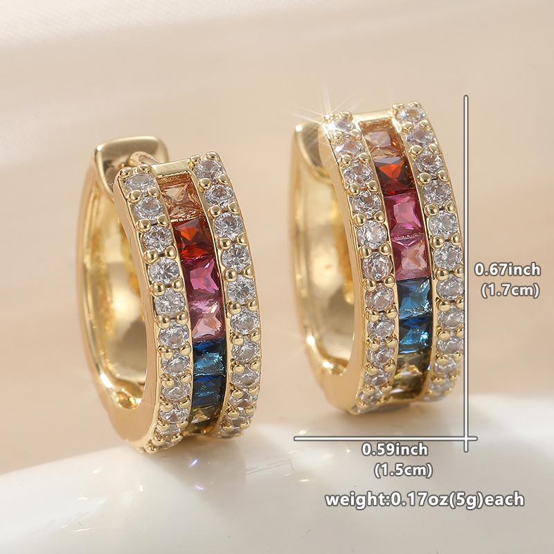 Изящные серьги-кольца золотистого цвета с инкрустацией разноцветными кубическими циркониями для женщин, серьги для помолвки, свадьбы, ювелирные изделия