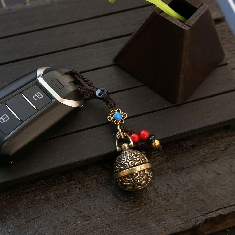 Vintage Brass Bell Car Keychain Brass Handmade Rope Car Keychain Mantra Bell Keyring  Women