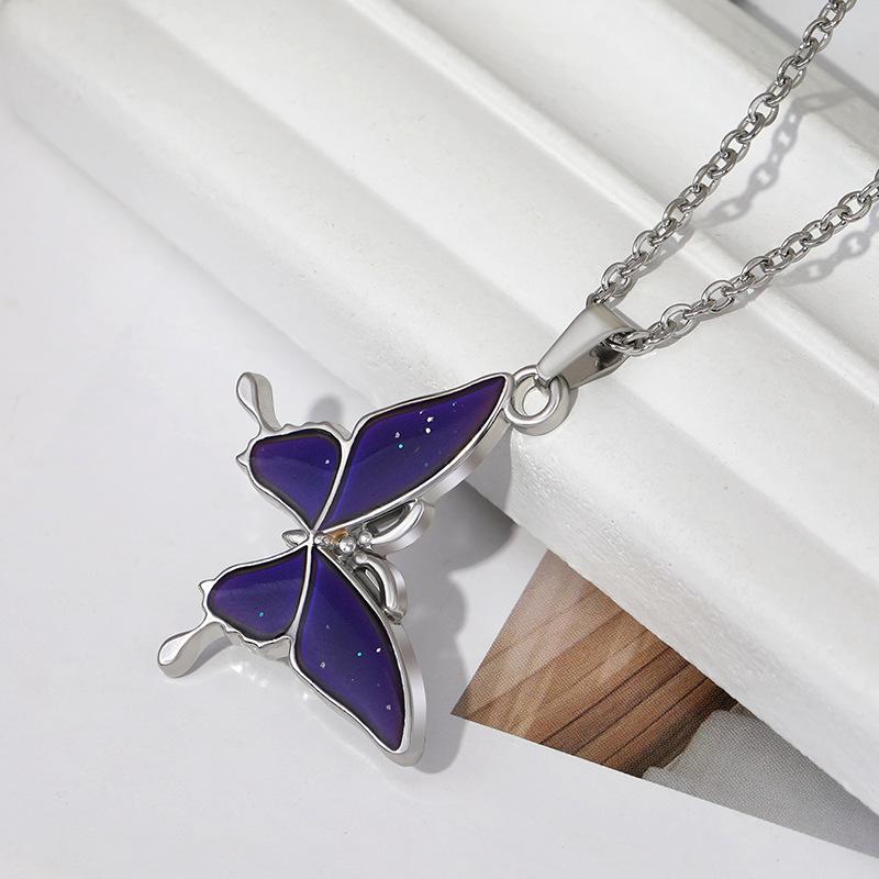 Womens Titanium Fashionable Steel Butterfly Necklace With Stunning Thermochromic Color Effect Changing
