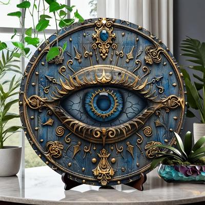 Signalétique Métallique avec Œil Omniscient - Décoration Murale Égyptienne Antique, Salon Salle à Manger - Décoration Intérieure Thème Pyramide Cadeau