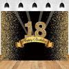 18th Birthday Party Backdrop Black Gold Glitter Balloon for Women Men Boys Girls 18th Birthday Bar Mitzvah Photography Poster1