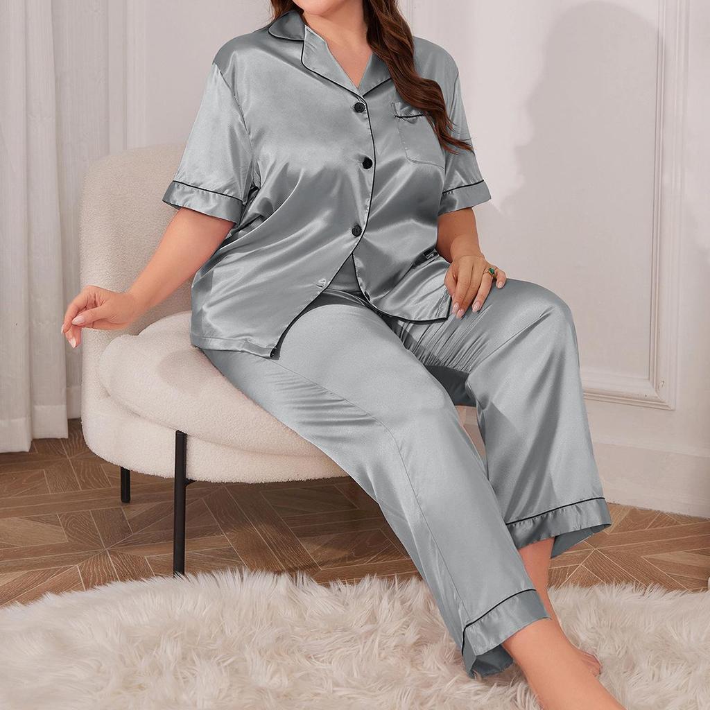 Danny Lin Summer Fashion Plus Size Casual Two-Piece Pajama Set with Loose Long Pants for Home Wear
