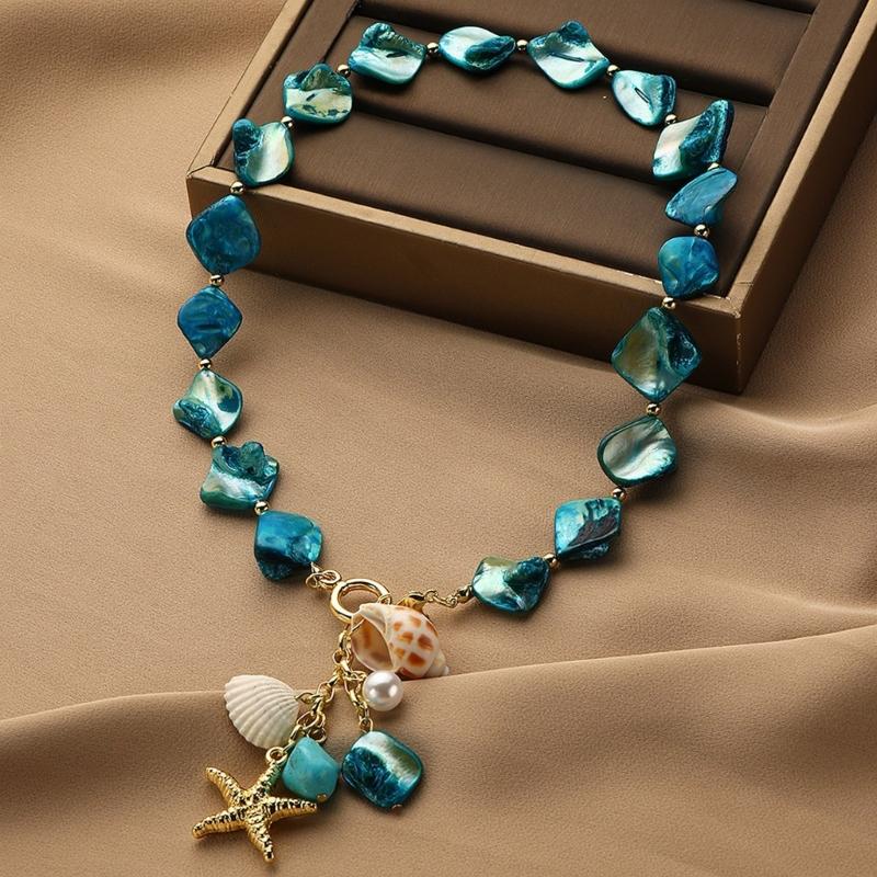 Unique Irregular Seashells Necklace Natural Shell Jewelry Portable Alloy Chain Ornament for Casual or Formal Occasions