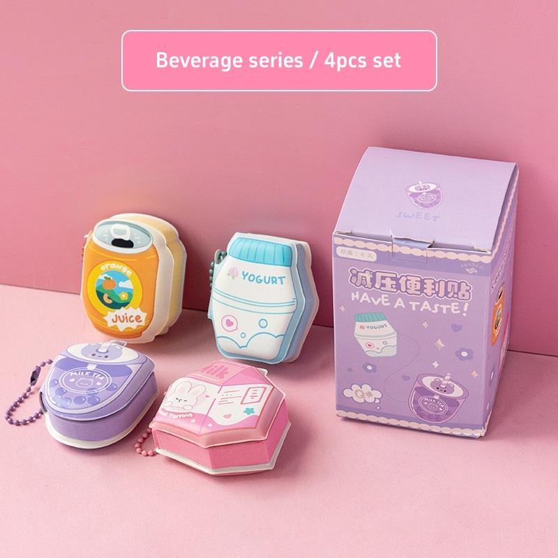 

4 шт. Блокнот для снятия стресса, серия игр Kawaii Dessert Beverage, мини-блокнот с подвесным подвесом, портативная записка в форме
