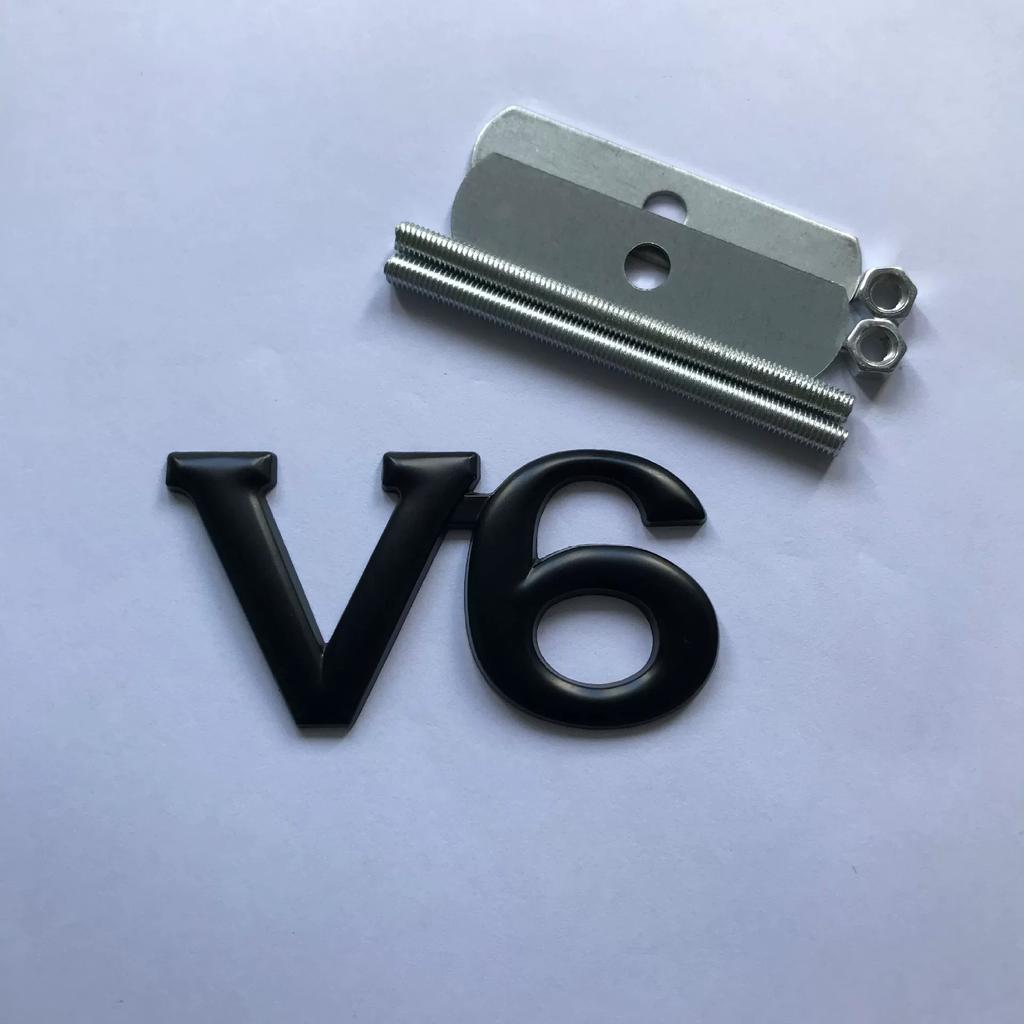 Car V6 Car Logo V8 Large Displacement Logo Modified Metal Labeling 3D Three-dimensional, Rear Labeling Body Decorative Label