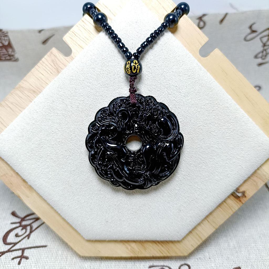 Pixiu Jade Pendant Necklace with Peace Buckle - Unisex Long Sweater Chain