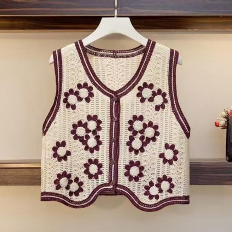 Summer Crochet Hollow Out V-neck Loose Lace Tank Tops Women Fashion Thin Chic Sleeveless Women Camis Tops Elegant Base Slim Vintage Tank Vest 26571