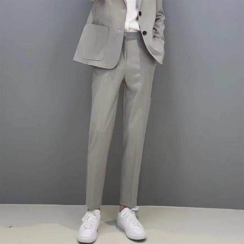 Smart Casual Simplicity Versatile Handsome Solid Color Temperament Straight Tube Slim Men's Cropped Pants Summer Spring New 2024