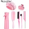 5/7pcs Hair Care Kit Tangled Hollow Out Comb with Rat Tail Edge Control Brush Spray Bottle Soft Satin Sleeping Cap Styling Tools