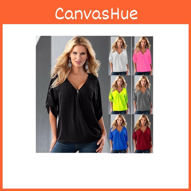 Relaxed Fit Polyester Long Sleeve Vneck Shirt For Women With Spliced Pattern Perfect For Spring