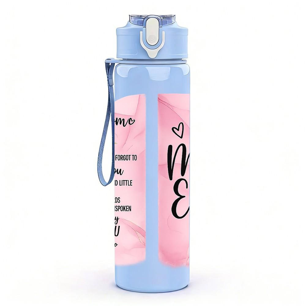 1PC Our Mom Text Quote Print 750ml Color Plastic Sports Water Bottle Leakproof Flip Straw Lid Suitable for Sports Office Home Use