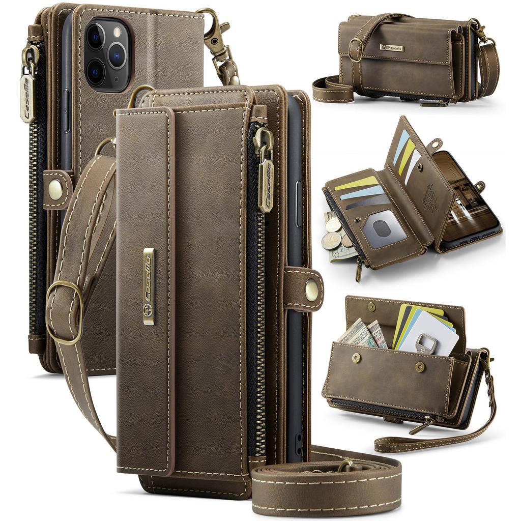 For iPhone 11 Pro Max Case CASEME C39 RFID Blocking Zipper Wallet Stand Leather Cover with Strap