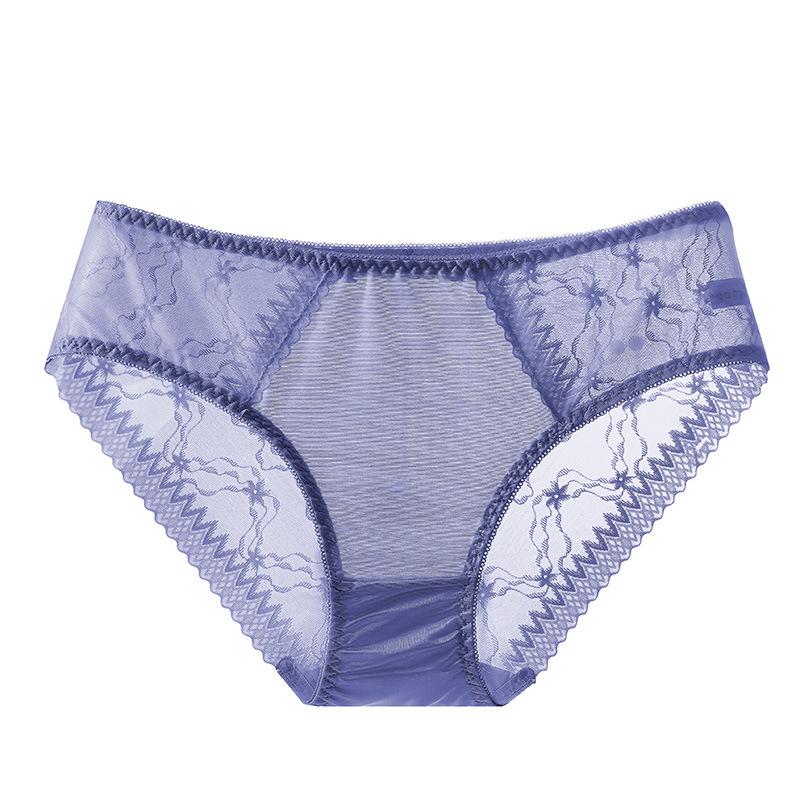 Ladies Summer Sexy Hollow Lace Smooth Ice Silk Breathable Bag Hip Low Waist Triangle Briefs