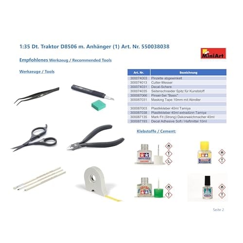 Miniart 1/35 Scale German Tractor D8506 with Trailer Plastic Model Kit MA38038 MIN38038